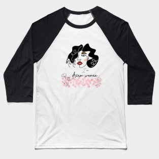 portrait of woman with black curly hair Baseball T-Shirt